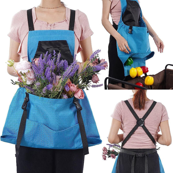 Elosung Blue Garden Harvesting Apron With Large Storage Pocket Tool Carriers Aprons & Belts
