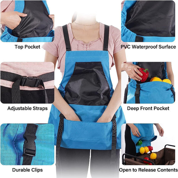 Elosung Blue Garden Harvesting Apron With Large Storage Pocket Tool Carriers Aprons & Belts