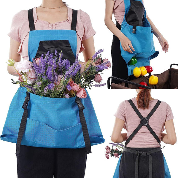 Elosung Grey Garden Harvesting Apron With Large Storage Pocket Tool Carriers Aprons & Belts