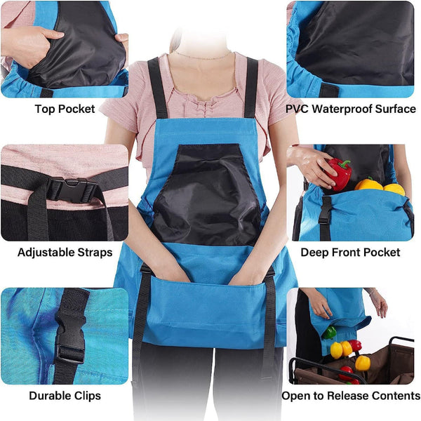 Elosung Grey Garden Harvesting Apron With Large Storage Pocket Tool Carriers Aprons & Belts