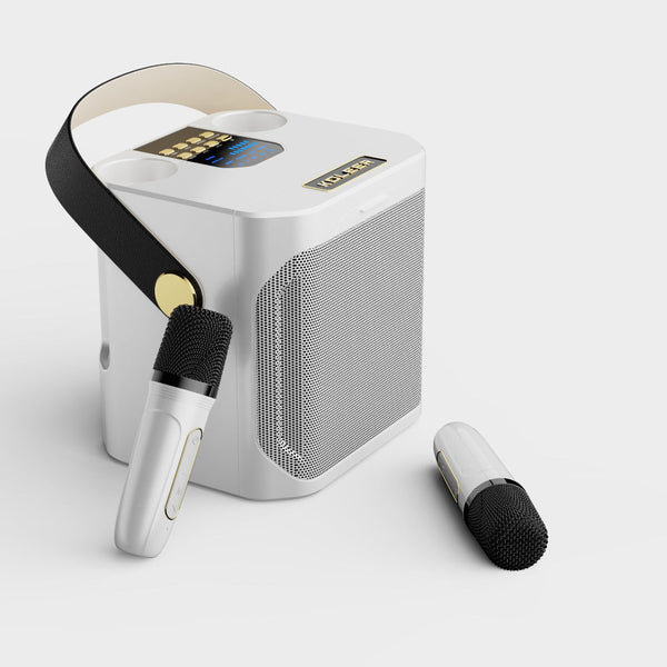 Elosung White Karaoke Machine With Dual Wireless Microphones And Smartphone Holder Karaoke Microphones