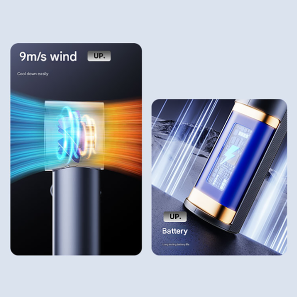 Elosung White High Power Handheld Fan With Digital Display Portable Fans