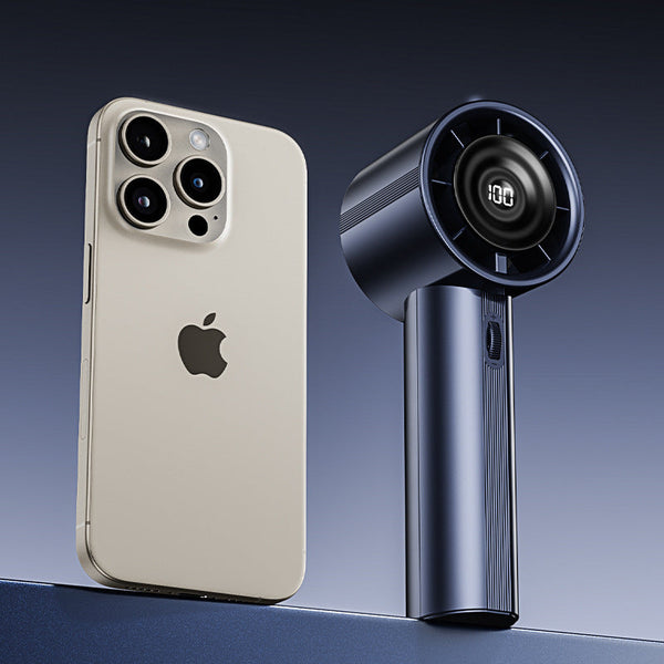 Blue High Power Handheld Fan With Digital Display Portable Fans