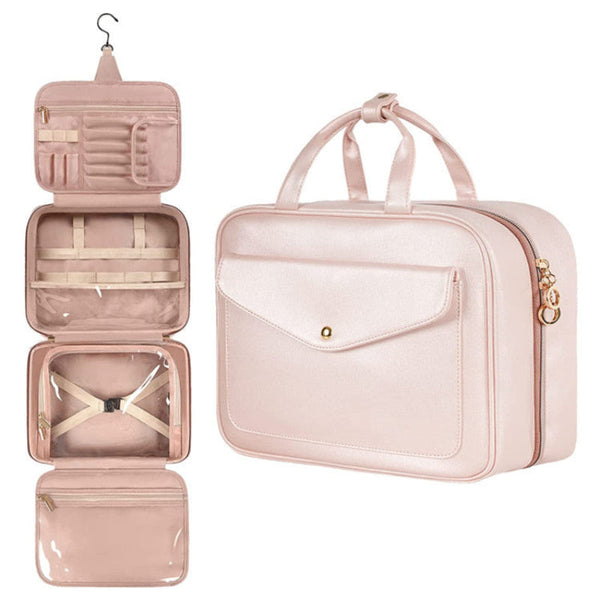 Pink Multifunctional Travel Toiletry Organizer With Hanger And Large Storage Capacity Packing Organisers
