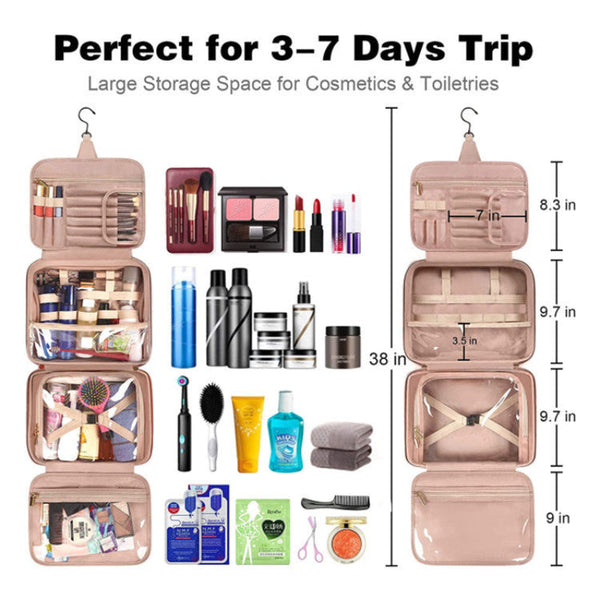 Pink Multifunctional Travel Toiletry Organizer With Hanger And Large Storage Capacity Packing Organisers