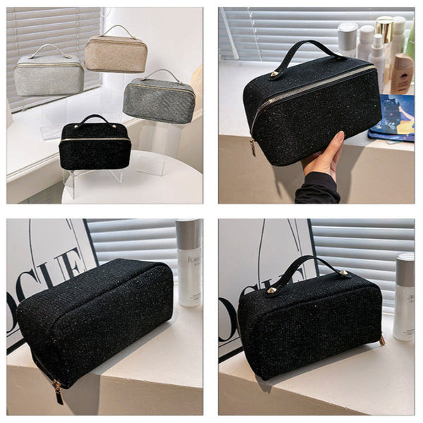 Gold Elegant Glitter Cosmetic Bag With Zipper And Handle Makeup Bags & Cases