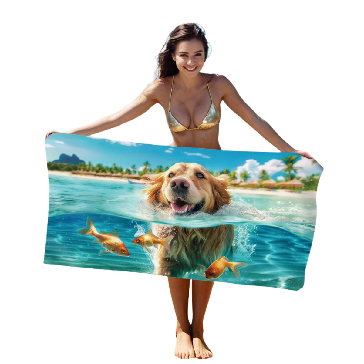 Elosung 2 Pcs Swimming Golden Retriever Extra Large Microfiber Double Sided Beach Towel Quick Drying And Portable Towels & Washcloths