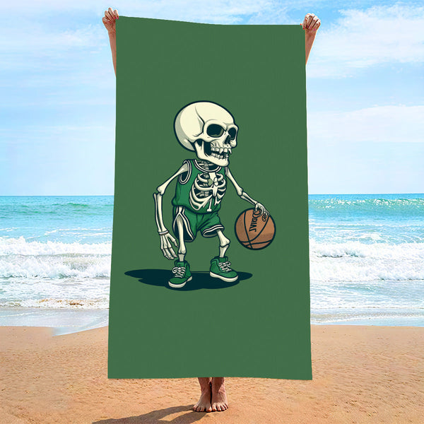 Elosung 2 Pcs Skeleton Man Playing Basketball Extra Large Microfiber Double Sided Beach Towel Quick Drying And Portable Towels & Washcloths
