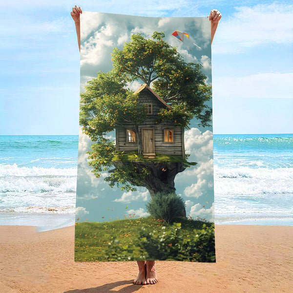 Elosung 2 Pcs Tree House Extra Large Microfiber Double Sided Beach Towel Quick Drying And Portable Towels & Washcloths