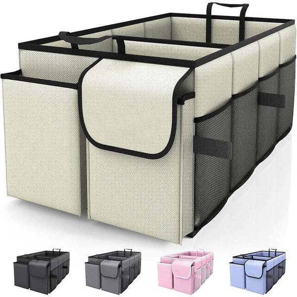 Elosung Beige 46L Car Organiser Storage Box With Multiple Compartments And Pockets Storage Boxes