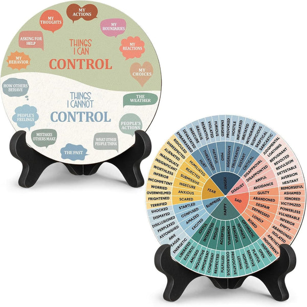 Elosung 1 Sets Of 2 Pcs For Each One Light Color Emotion Wheel And Control Circle With Display Stands Personal Development Sculptures & Figurines