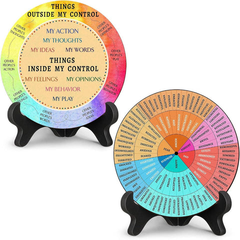 Elosung 2 Pcs For Each One Rainbow Color Scheme Emotion Wheel And Control Circle With Display Stands Personal Development Sculptures & Figurines