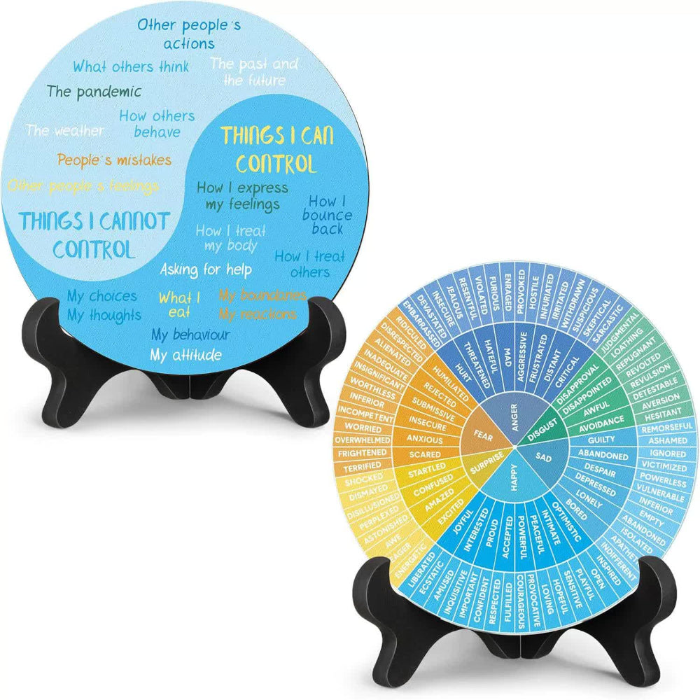 Elosung 2 Pcs For Each One Blue Scheme Emotion Wheel And Control Circle With Display Stands Personal Development Sculptures & Figurines
