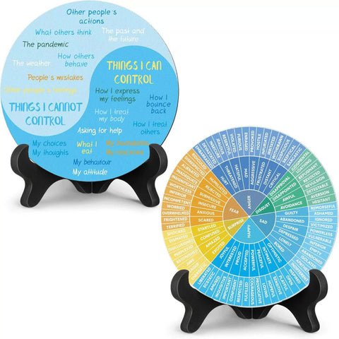 Elosung 2 Pcs For Each One Blue Scheme Emotion Wheel And Control Circle With Display Stands Personal Development Sculptures & Figurines