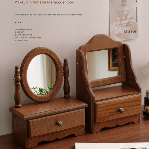 Elosung Square Tabletop Vanity Mirror With Drawer Elegant Design Makeup Mirrors