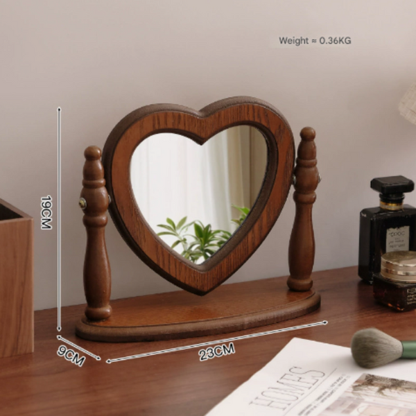 Love Shaped Mirror Cordate Wooden Tabletop Vanity Elegant Design Makeup Mirrors