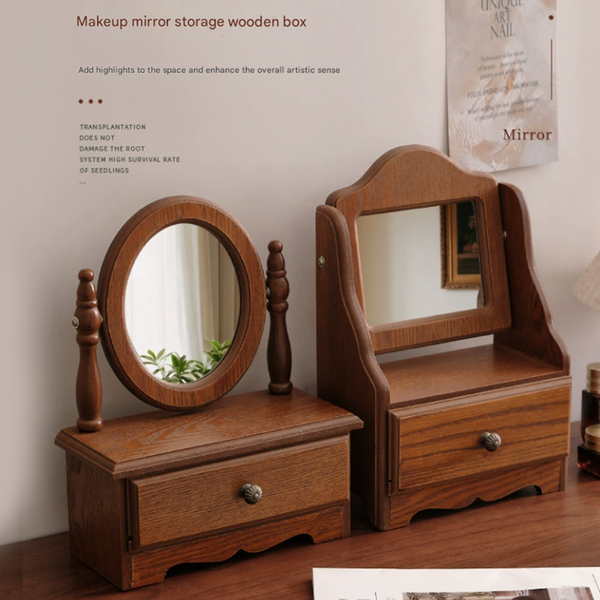 Love Shaped Mirror Cordate Wooden Tabletop Vanity Elegant Design Makeup Mirrors