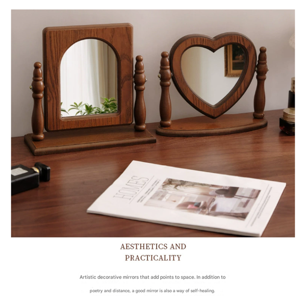 Square Shaped Wooden Tabletop Vanity Mirror Elegant Design Makeup Mirrors