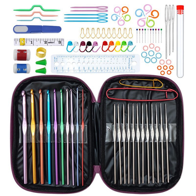 Purple 100 Piece Crochet Kit With Storage Case For Beginners And Professionals Other Crocheting And Knitting