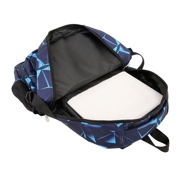 Blue Stylish 3 Piece Backpack Set With Unique Geometric Design Women Backpacks