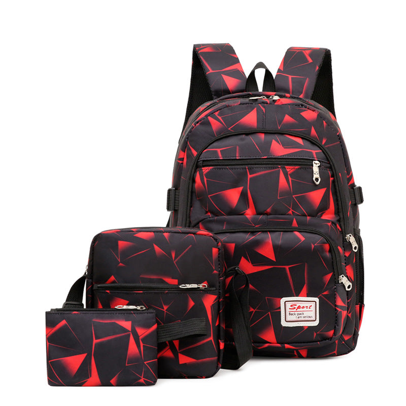 Red Stylish 3 Piece Backpack Set With Unique Geometric Design Women Backpacks