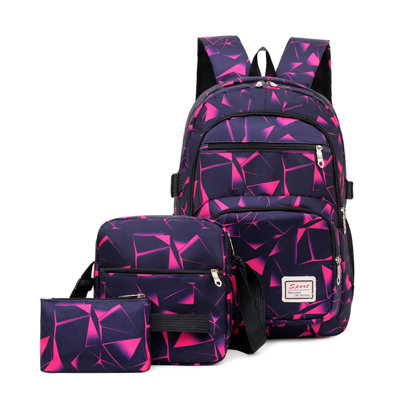 Rose Red Stylish 3 Piece Backpack Set With Unique Geometric Design Women Backpacks