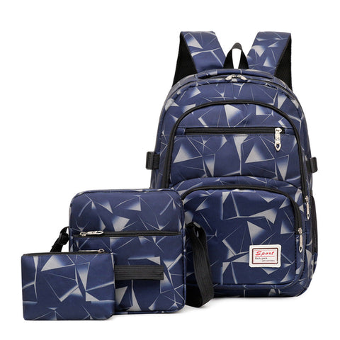 Grey Stylish 3 Piece Backpack Set With Unique Geometric Design Women Backpacks