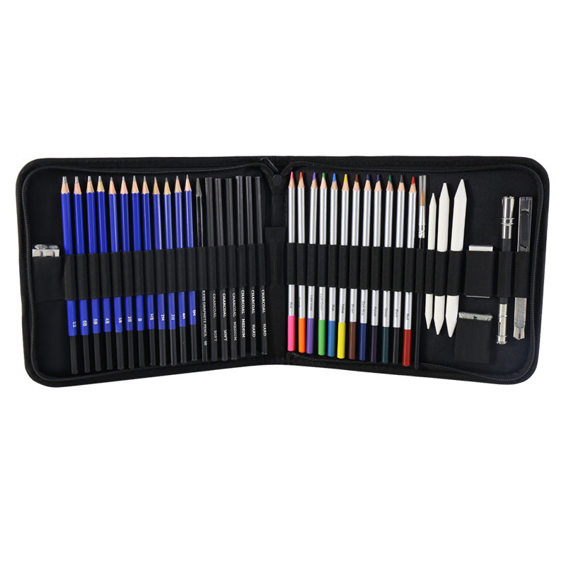 Blue 40 Piece Drawing Pencil Set Professional Art Kit In Convenient Storage Case Other Drawing Supplies