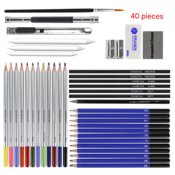 Blue 40 Piece Drawing Pencil Set Professional Art Kit In Convenient Storage Case Other Drawing Supplies
