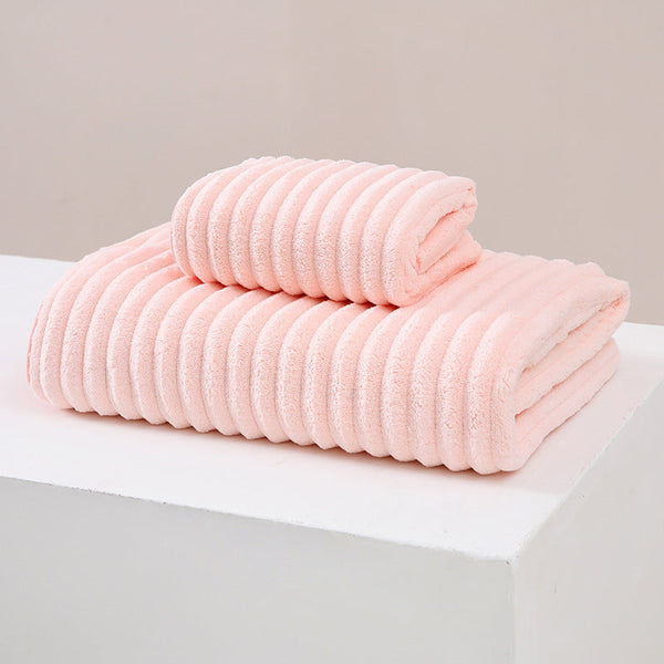 Striped Model Pink Luxury White Bath Towel And Hand Set Ultra Soft Absorbent Towels & Washcloths