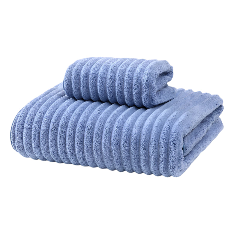 Striped Model Blue Luxury White Bath Towel And Hand Set Ultra Soft Absorbent Towels & Washcloths