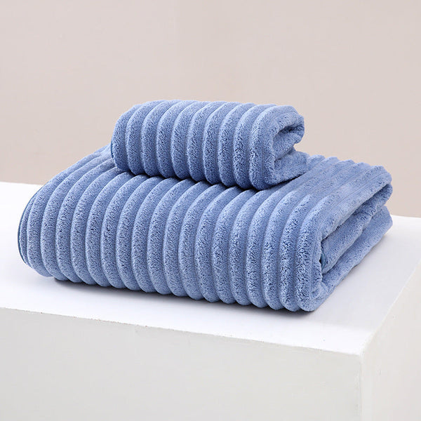 Striped Model Blue Luxury White Bath Towel And Hand Set Ultra Soft Absorbent Towels & Washcloths