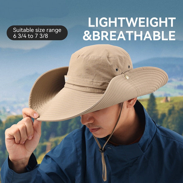 Khaki Outdoor Uv Protection Wide Brim Boonie Hat With Mesh Ventilation Hats