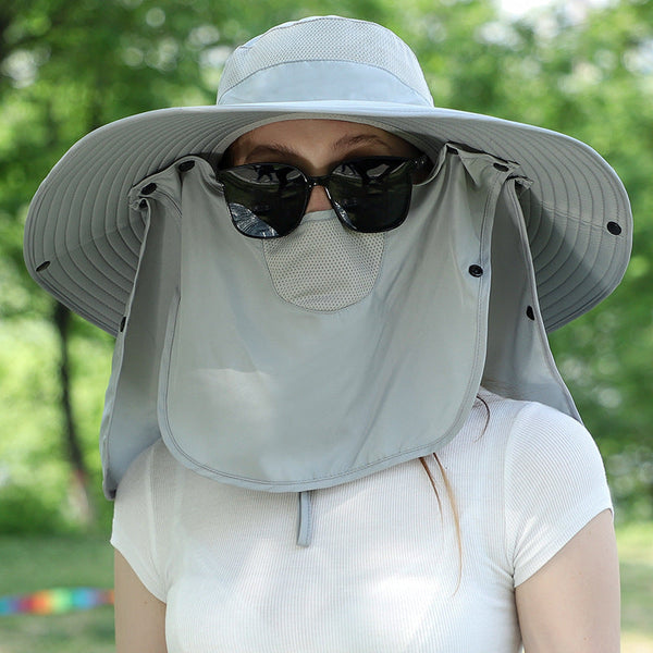 Grey Wide Brim Sun Protection Hat With Face Shield Adjustable For Ultimate Uv Hats