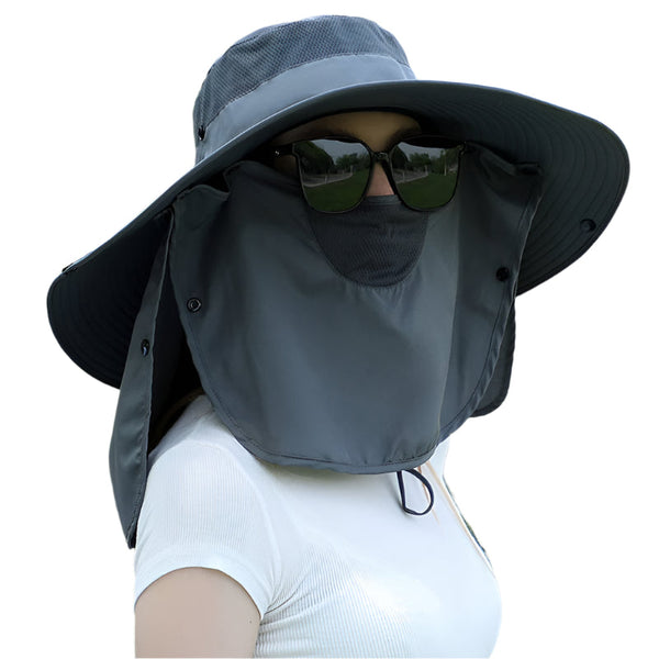 Dark Grey Wide Brim Sun Protection Hat With Face Shield Adjustable For Ultimate Uv Hats