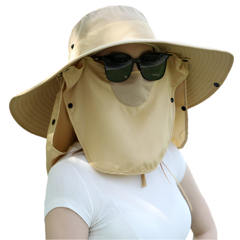 Yellow Wide Brim Sun Protection Hat With Face Shield Adjustable For Ultimate Uv Hats