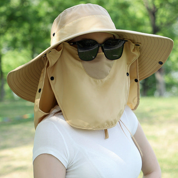 Yellow Wide Brim Sun Protection Hat With Face Shield Adjustable For Ultimate Uv Hats
