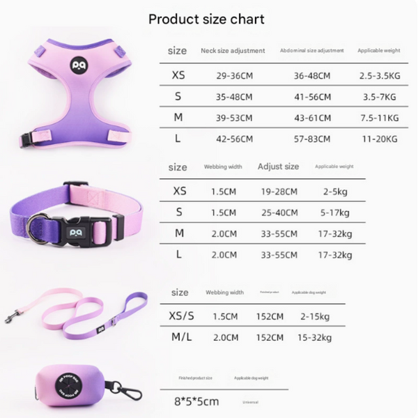 Purple Pink Adjustable Soft Pet Harness With Leash Poop Bag Dispenser Size Small Animal Supplies