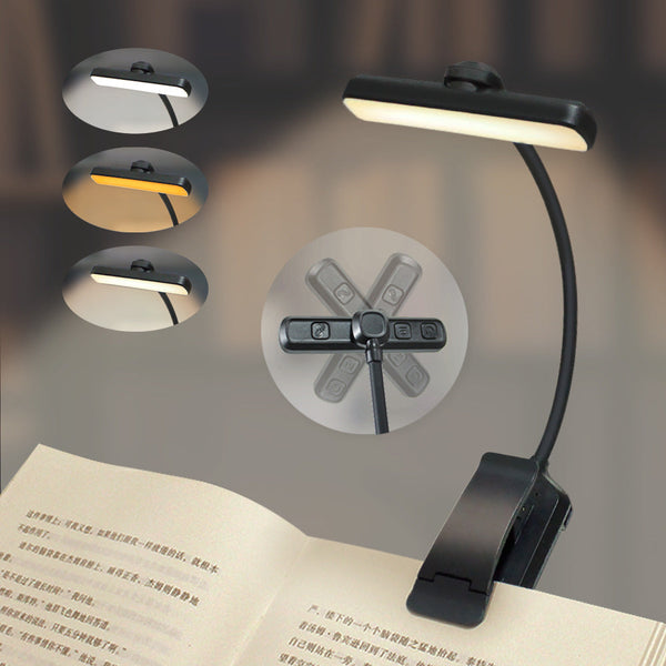 Black Rechargeable Led Book Light With Brightness And Color Temperature Reading Lights