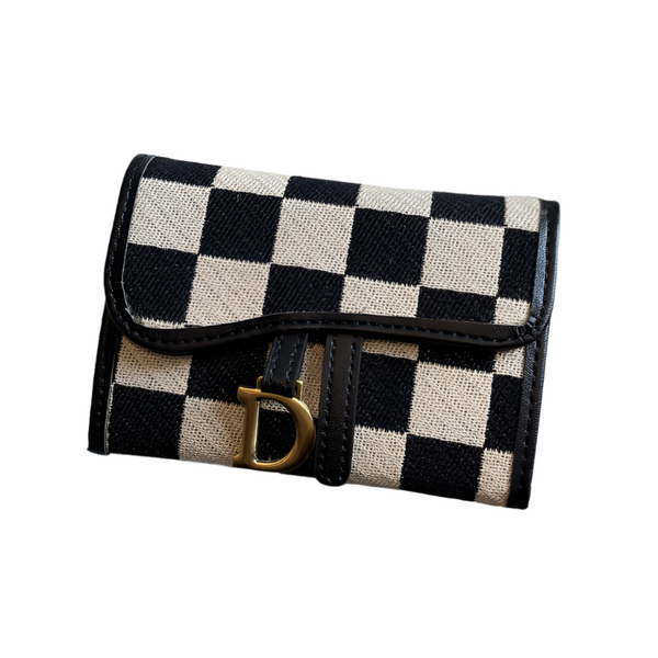 Black Stylish Checkered Wallet With Multiple Card Slots Compact And Practical For Daily Use Wallets
