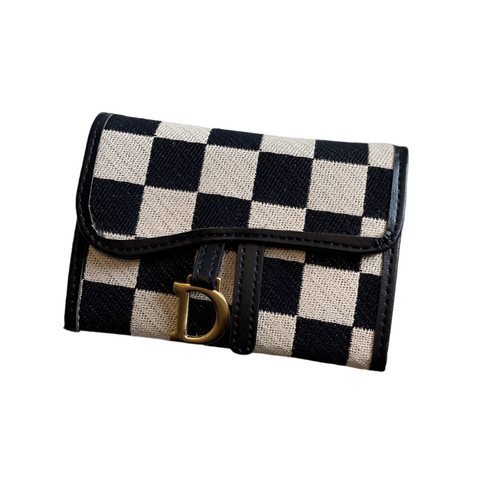 Black Stylish Checkered Wallet With Multiple Card Slots Compact And Practical For Daily Use Wallets