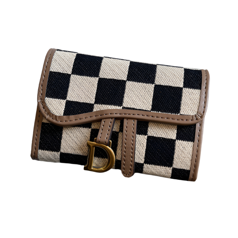 Elosung Khaki Stylish Checkered Wallet With Multiple Card Slots Compact And Practical For Daily Use Wallets