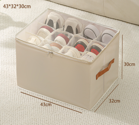 Elosung Beige Multi Compartment Shoe Organizer Storage Box Space Saving And Convenient For Closet Organization Shoe Organisers