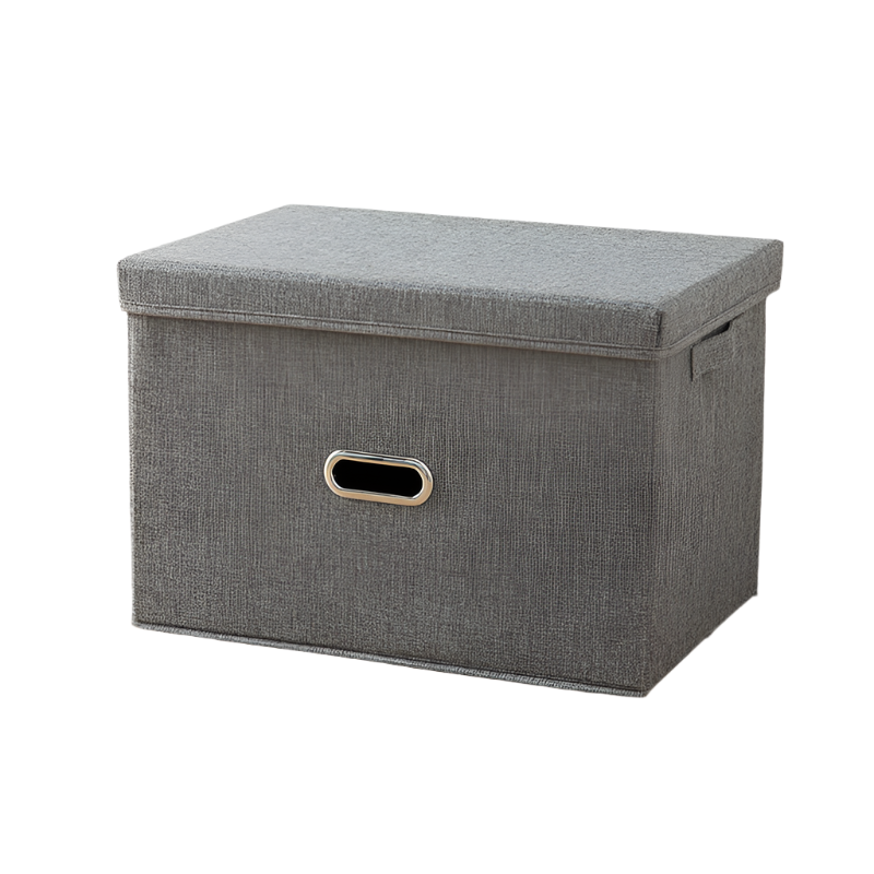 Grey Storage Fabric Bin With Lid Compact And Stylish For Organizing Your Home Storage Bins & Baskets