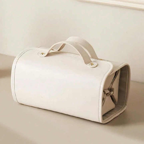 Elosung Beige Elegant Cosmetic Bag With Handle Stylish And Compact For Travel Storage Makeup Bags & Cases