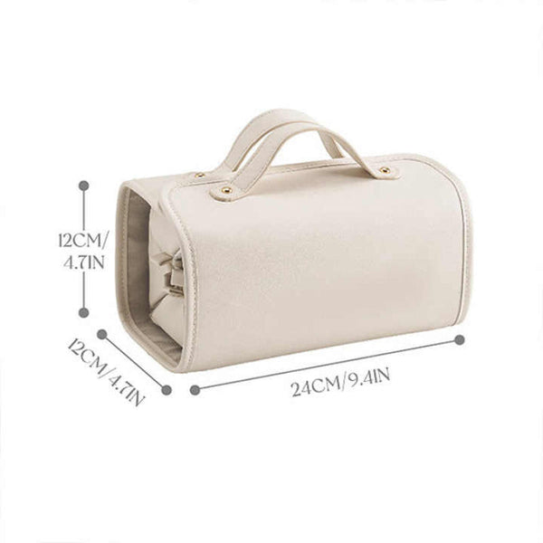 Elosung Beige Elegant Cosmetic Bag With Handle Stylish And Compact For Travel Storage Makeup Bags & Cases