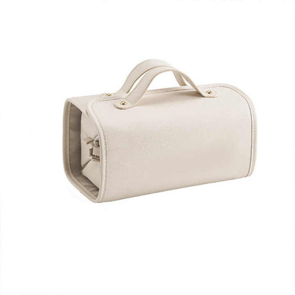 Elosung Beige Elegant Cosmetic Bag With Handle Stylish And Compact For Travel Storage Makeup Bags & Cases