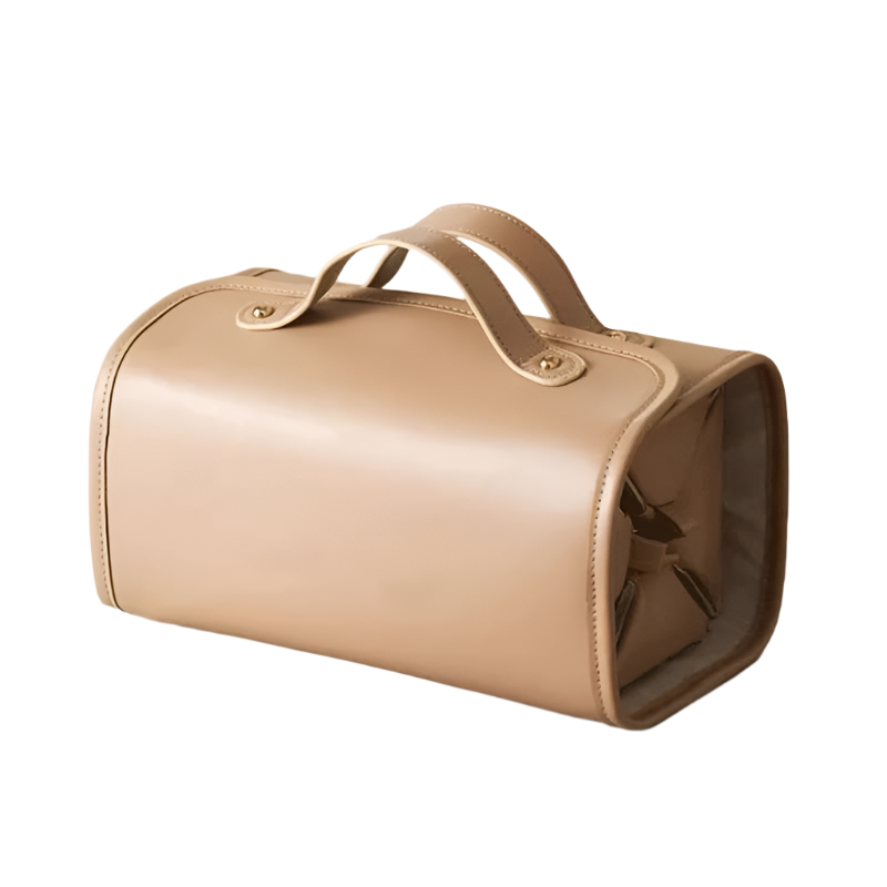 Brown Elegant Cosmetic Bag With Handle Stylish And Compact For Travel Storage Makeup Bags & Cases