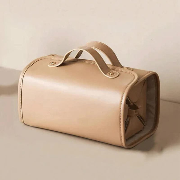 Brown Elegant Cosmetic Bag With Handle Stylish And Compact For Travel Storage Makeup Bags & Cases