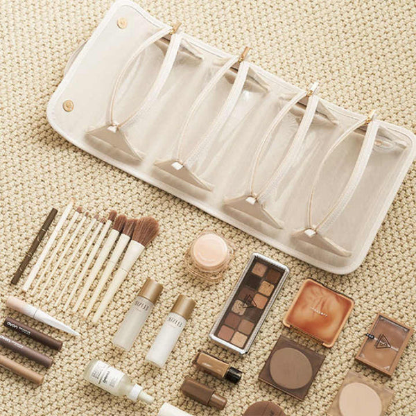 Brown Elegant Cosmetic Bag With Handle Stylish And Compact For Travel Storage Makeup Bags & Cases